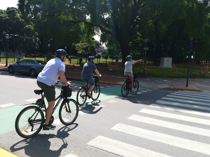 Crossing the street with green light.