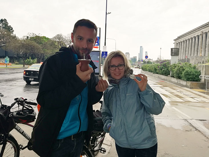 Tasting "mate" and "alfajores" during bike tour.