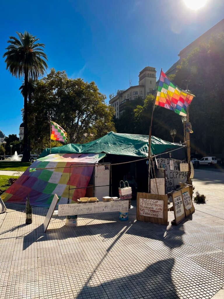 A protest tent in front of Plaza de Mayo