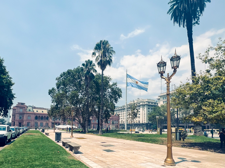 plaza de mayo, bandera argentina y la casa rosa. iconos de argentina