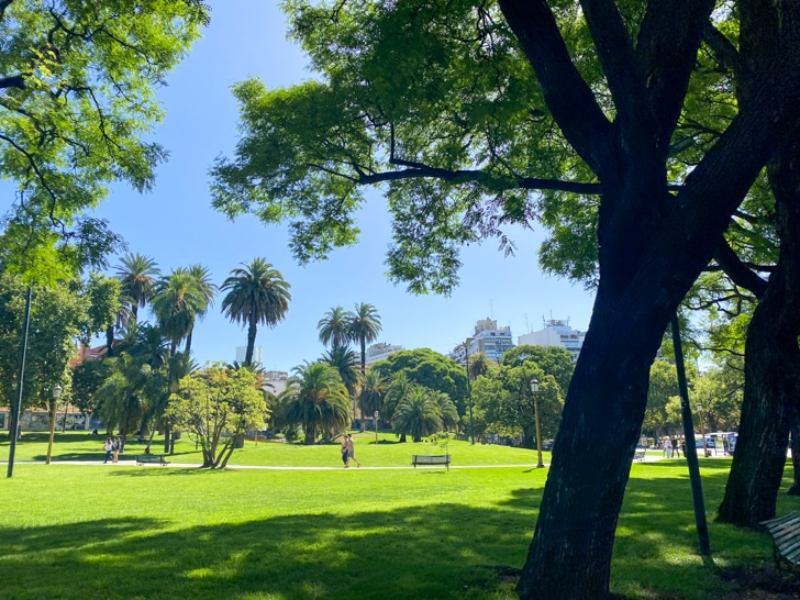 an empty park in summer time in buenos aires, everybody is on hollidays outside the city