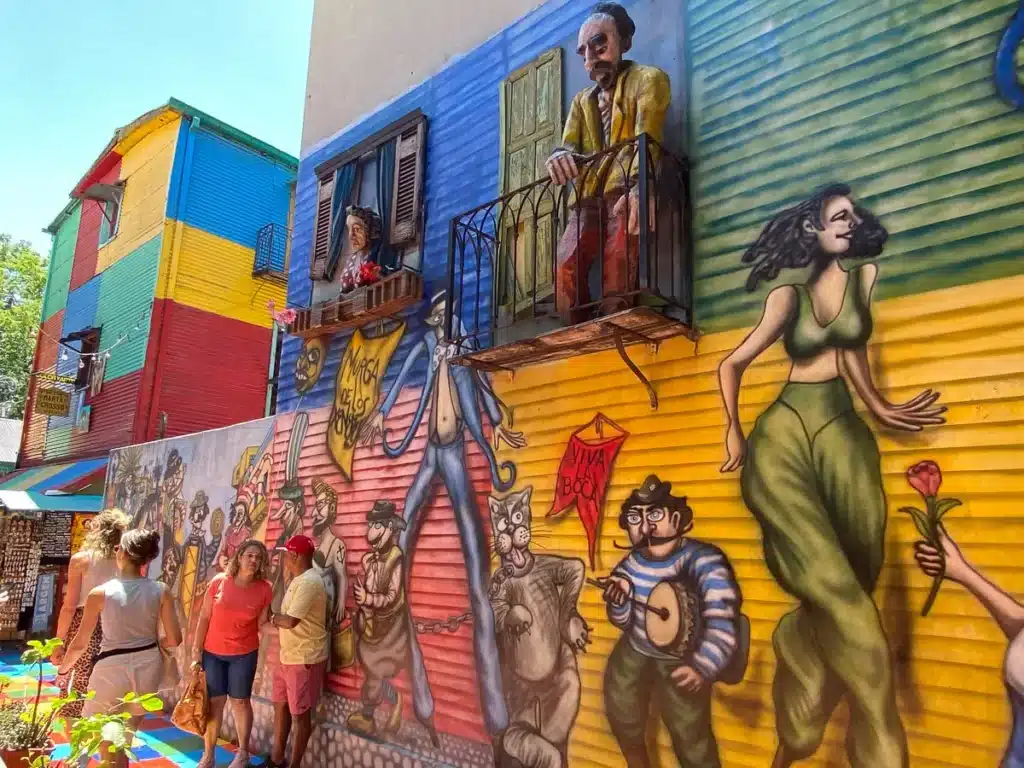 colorful area in la boca where lot of people take pictures