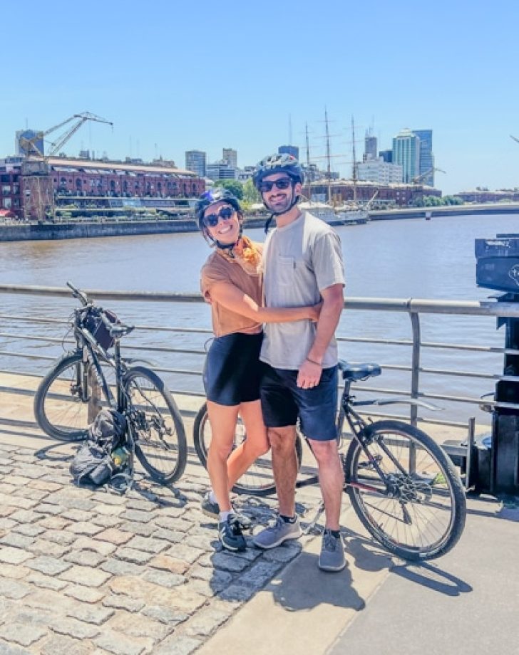 Puerto Madero, highlight in Buenos Aires. Here is a couple posing for a picture in a city tour